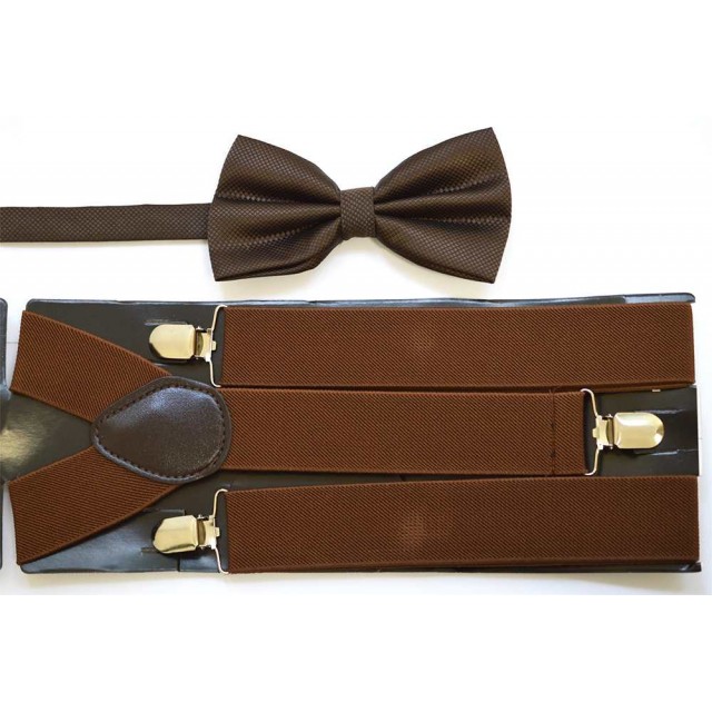 Set papion maro si bretele maro S011